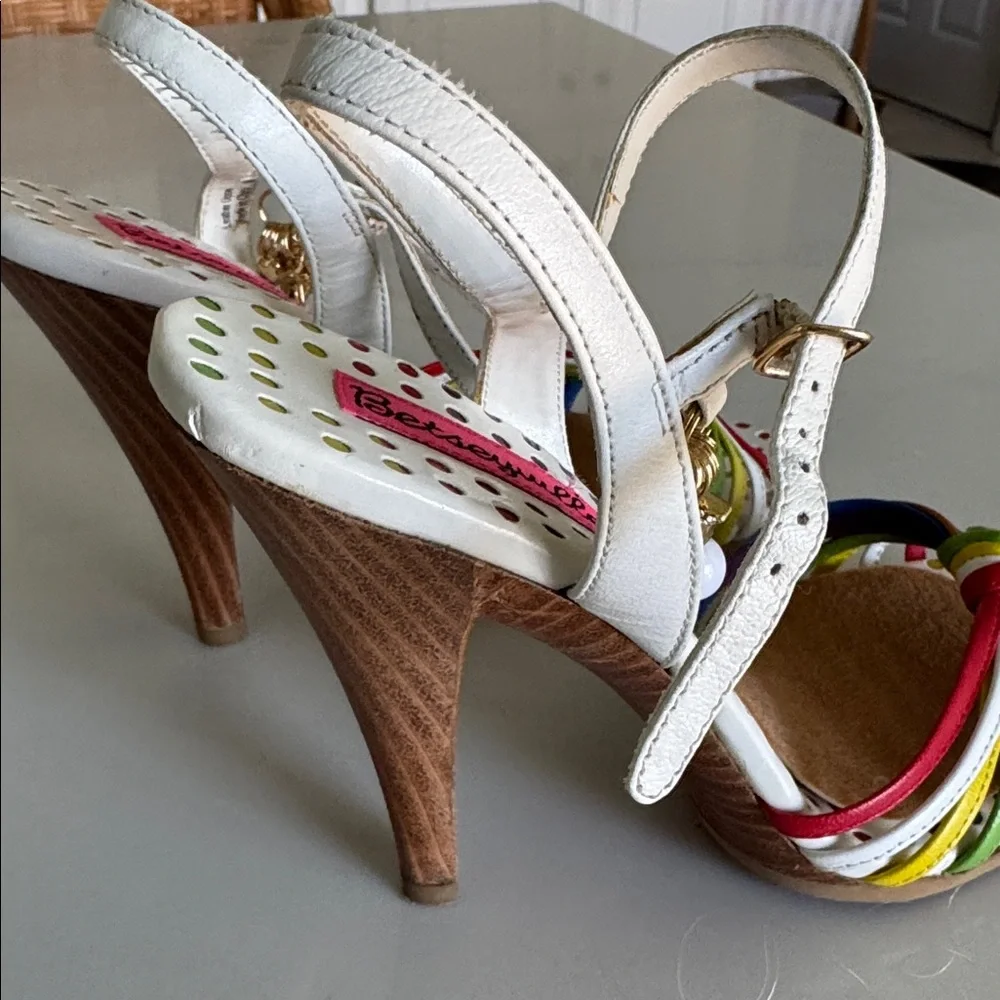Betsey Johnson White Sandals with Rainbow Knot Straps - Picture 5 of 6
